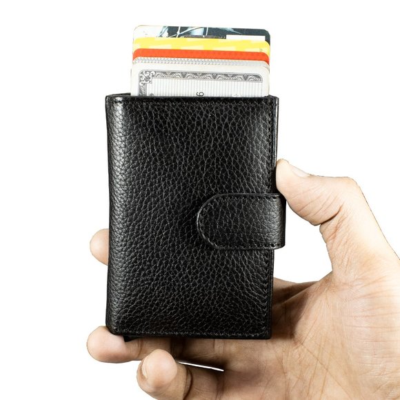Automatic POP-UP, RFID Blocking Slim LEATHER ID Credit Card Holder - Picture 8 of 12